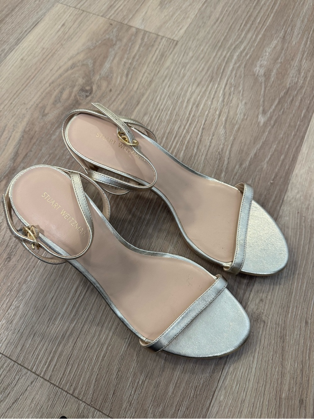 Stuart Weitzman Metallic Gold Open-Toe Ankle-Strap Sandals